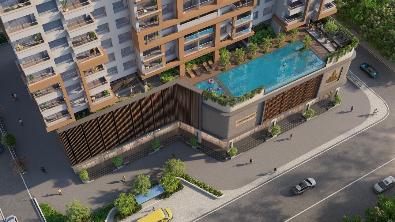Aerial view of the pool deck